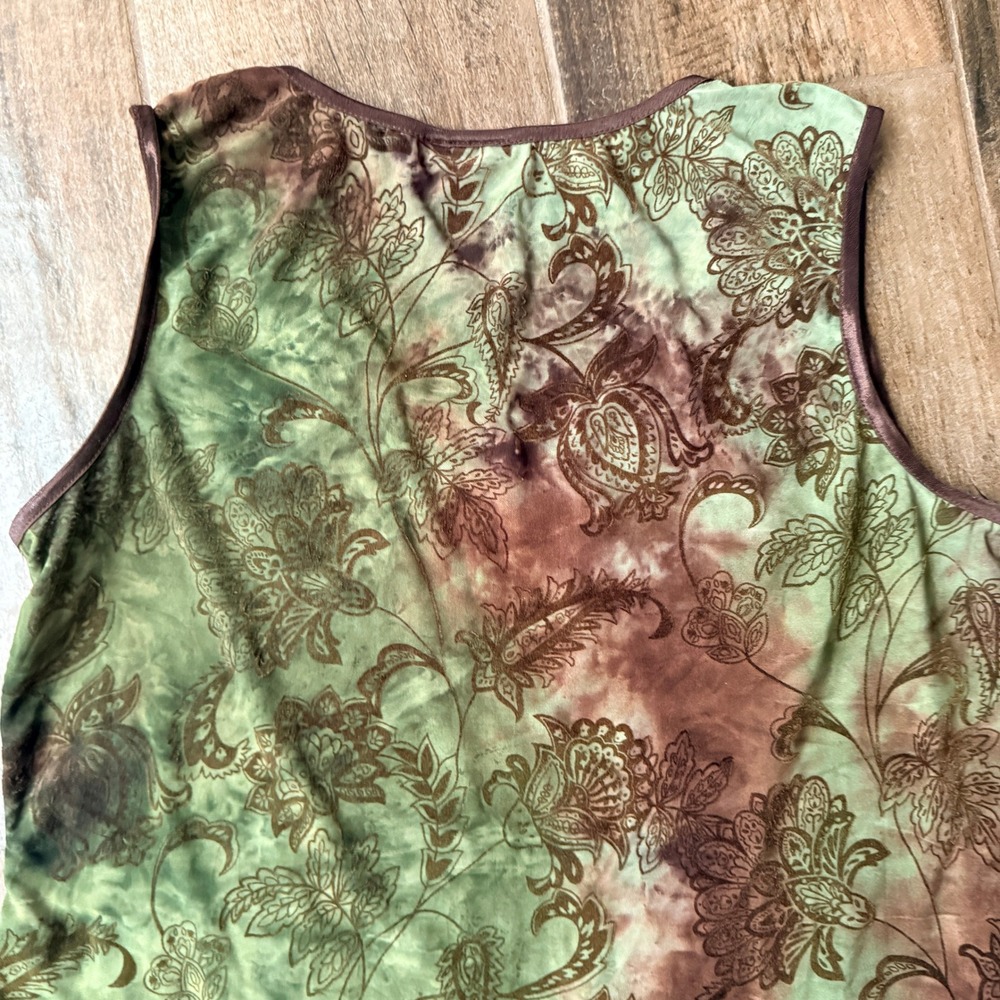Dressbarn Vintage Whimsigoth Women Burnout Paisley Lace Tank Top,Green Brown, XL - Picture 5 of 11